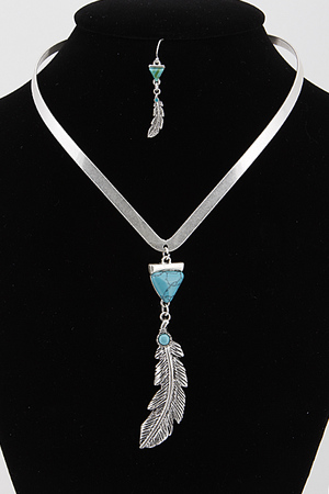 Aztec Feather Stone Choker Necklace Set 5LAF2